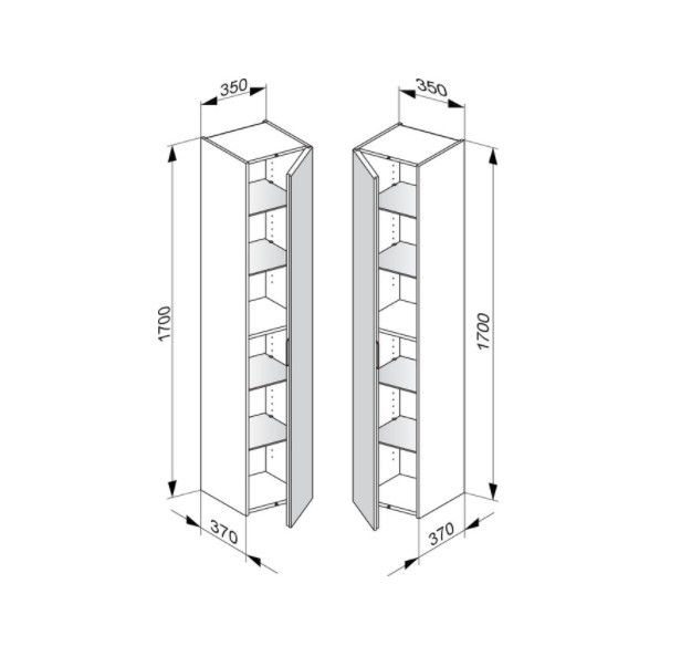 Keuco шкаф - пенал высокий подвесной петли слева, 4 стеклянные полки, edition 11, дуб светлый арт. 31330 890001