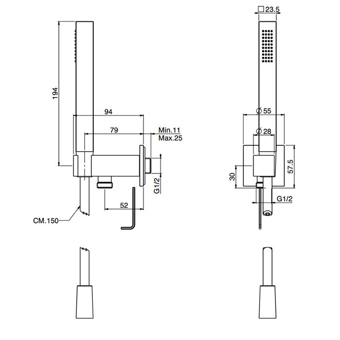Fima Carlo Frattini душевой гарнитур: настенный держатель, с ручным душем и шлангом 150см. set doccia, хром арт. f2438/2ncr