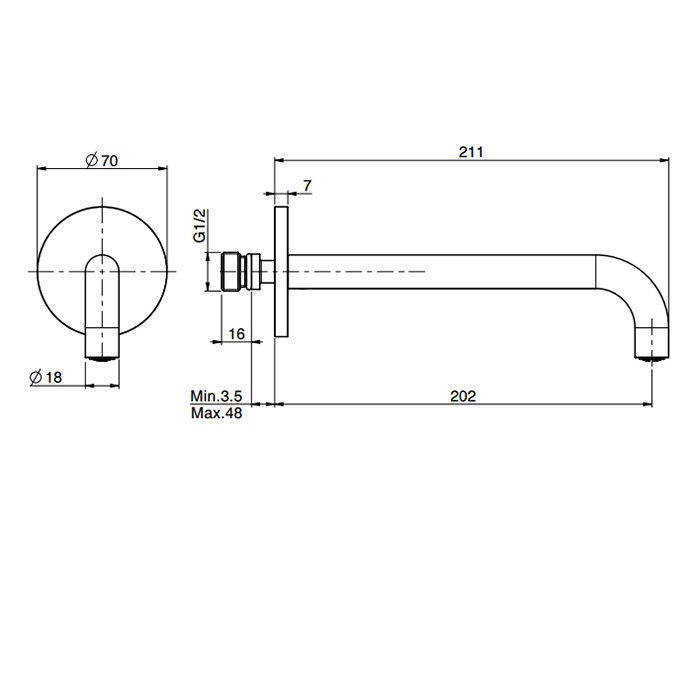 Fima Carlo Frattini излив настенного монтажа, длина 200 мм. spillo steel, нержавеющая сталь арт. f2944inox