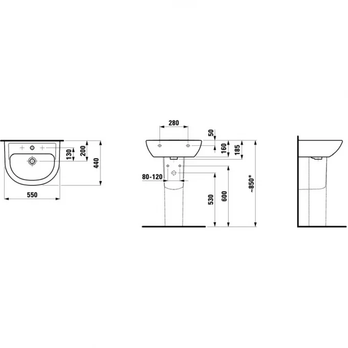 LAUFEN раковина подвесная 55x44, PRO B - 8.1095.1.000.104.1