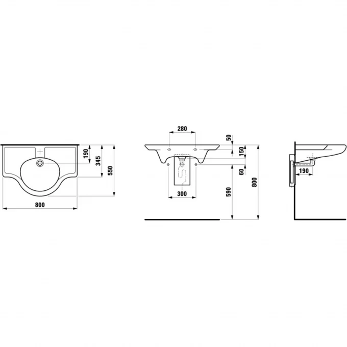 LAUFEN раковина больничная 80x55, LIBERTY - 8.1147.8.000.000.1
