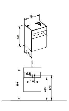 Keuco тумба под раковину с освещенеием 380 мм х 460 мм х 625 мм с 1 дверцей, stageline, белый арт. 32822 300102