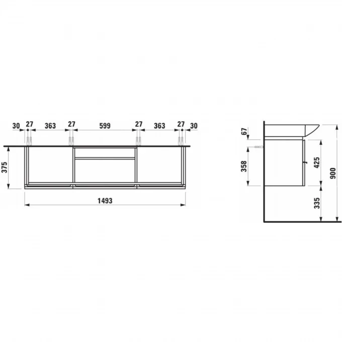 LAUFEN тумба с раковиной, PALACE - 0135.2.075.475.1+8.1170.6