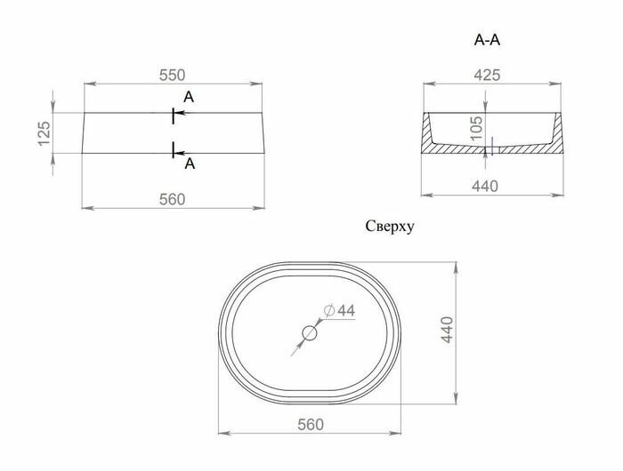 Salini раковина накладная 56x44, gloria, 1102211mrf цвет: матовый белый