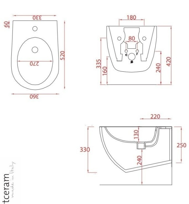 ArtCeram биде (подвесное), flb001 41 00 file 2.0 цвет: серый