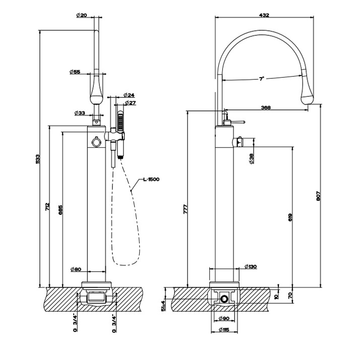 Gessi Напольный термостатический смеситель для ванны с ручным душем, Goccia, 24978#279 цвет: белый
