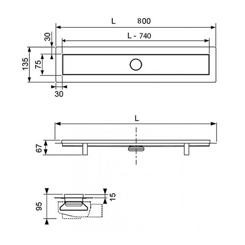 TECE комплект для монтажа душевого трапа 800мм с основой для плитки "tile" и панелью, linus - 15103089
