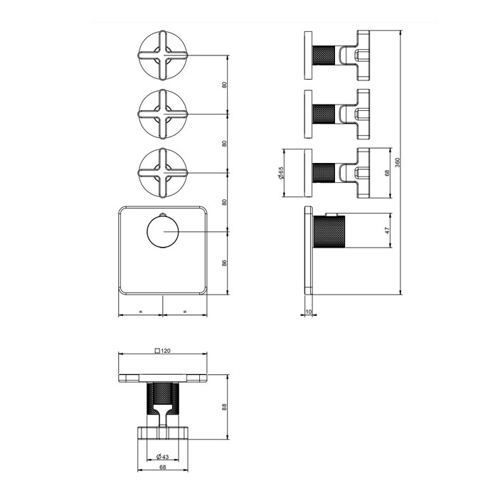 Gessi Смеситель для душа, встраиваемый, термостатический, резьба 3/4", Inciso, 58346#299 цвет: black xl