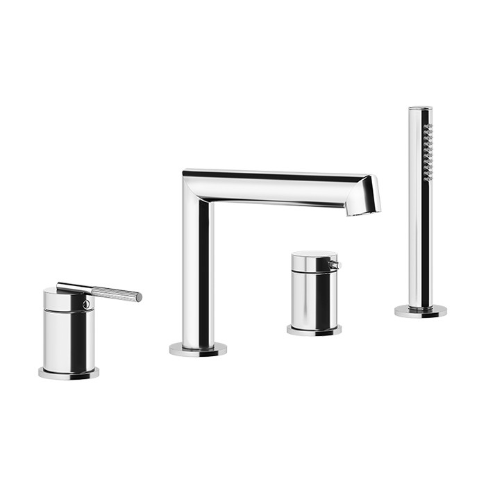 Gessi Смеситель для ванны на 4 отверстия с каскадным изливом, девиатор, шланг, лейка, Ingranaggio, 63537#031 цвет: хром