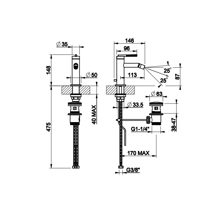 Gessi Смеситель для ванны на 4 отверстия с каскадным изливом, девиатор, шланг, лейка, Ingranaggio, 63537#031 цвет: хром