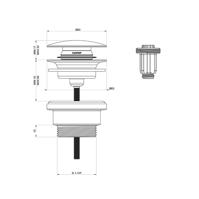 Gessi Донный клапан нажимной “Stop&Go”, для раковин без перелива 316, - 54599#299