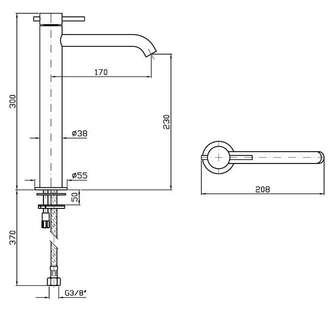 Zucchetti смеситель для раковины, на 1 отверстие, высокий, гибкие шланги, helm, матовая нержавеющая сталь арт. zhe689.x