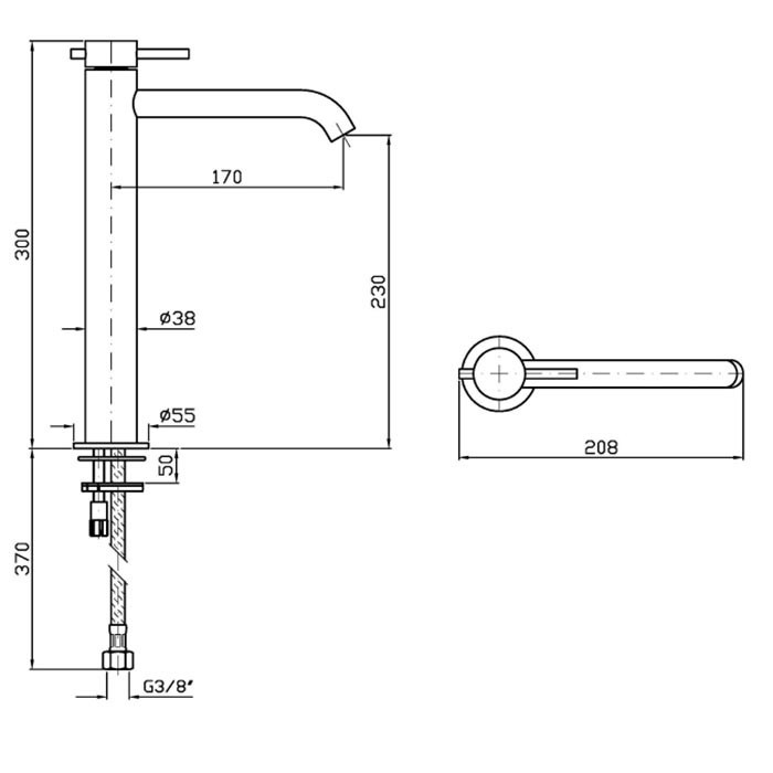 Zucchetti смеситель для раковины, на 1 отверстие, высокий, гибкие шланги, helm, матовая нержавеющая сталь арт. zhe689.x