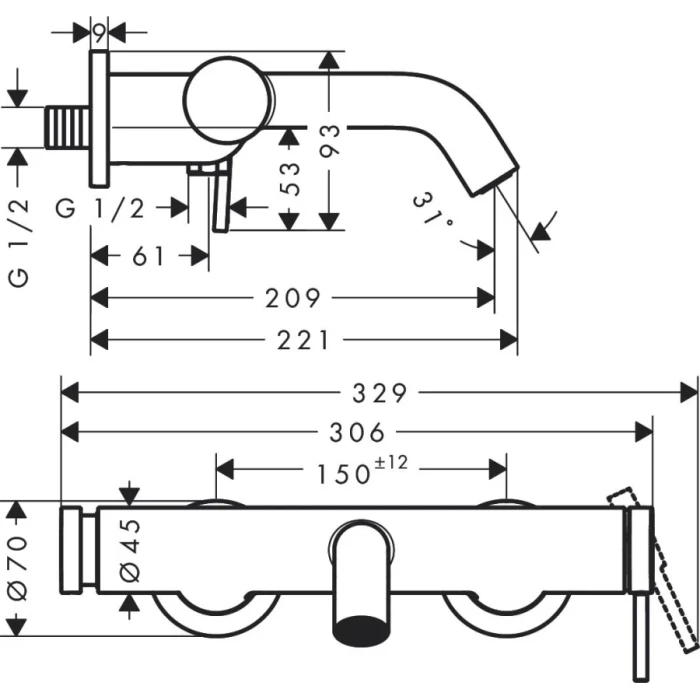 Hansgrohe смеситель для ванны, Tecturis S, хром арт. 73422000