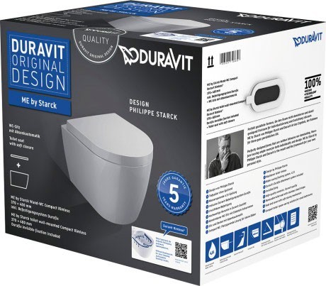 Duravit подвесной унитаз rimless 48 см с сиденьем (комплект), me by starck, 45300900a1 цвет: белый
