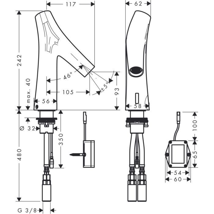 AXOR электронный смеситель для раковины без регулировки температуры, питание от батареек, Starck Organic, бронза арт. 12172140