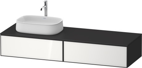 Duravit тумба подвесная с одним вырезом под раковину слева 550 мм х 1600 мм х 281 мм, zencha, ze4814l64800000 цвет: белое стекло/графит суперматовый