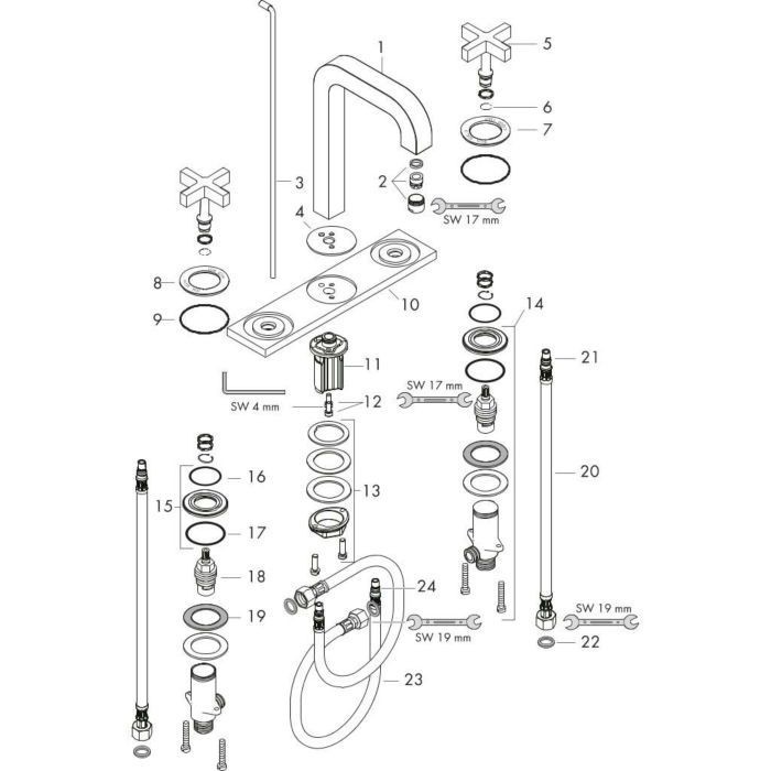 AXOR смеситель для раковины, на 3 отверстия с рукоятками, Citterio, бронза арт. 39134140