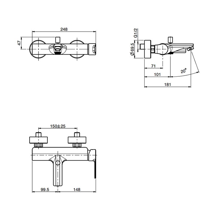 Fima Carlo Frattini смеситель для ванны, настенный, без душевого комплекта, mast, черный арт. f3134/1ns