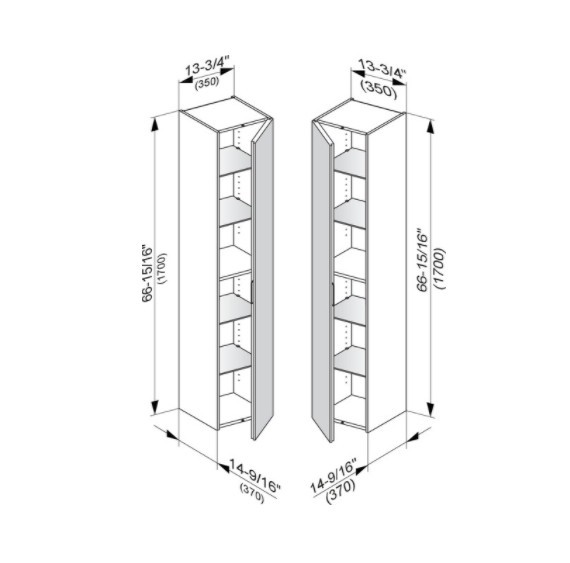 Keuco шкаф - пенал высокий подвесной петли слева, 4 стеклянные полки, edition 11, табачный дуб арт. 31330 850001