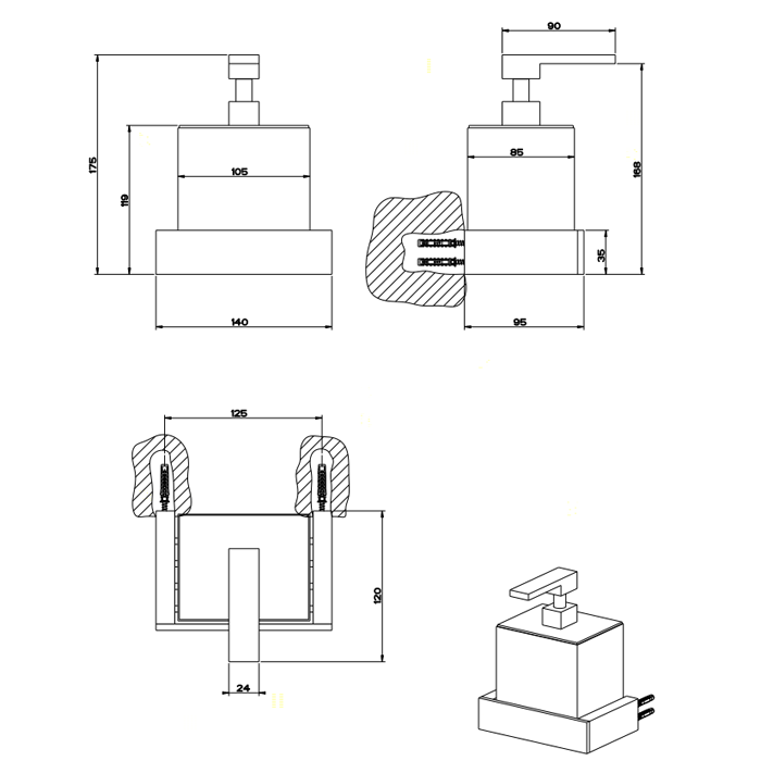 Gessi Дозатор для жидкого мыла подвесной, Rettangolo, 20814#031 цвет: хром/черный