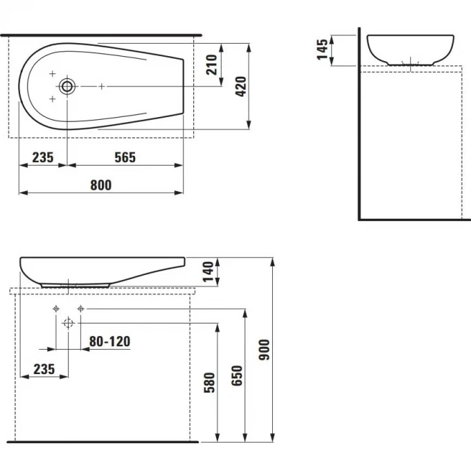 LAUFEN раковина 80x42, LAUFEN IL BAGNO ALESSI - 8.1897.3.400.112.1