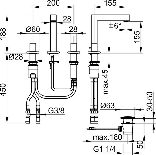 Keuco смеситель для умывальника на 3 отверстия, edition 90, хром арт. 59015 010000