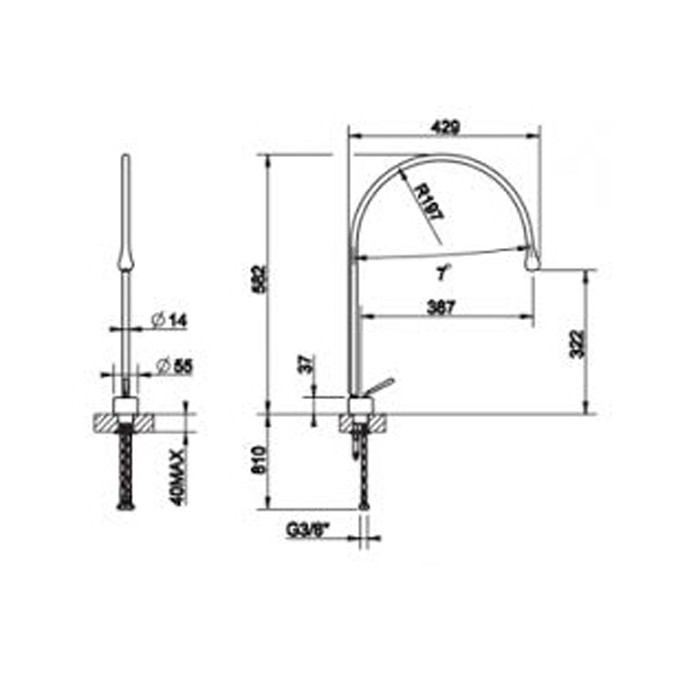 Gessi Смеситель для раковины на 1 отверстие, излив 387мм R=197, с фиксированным носиком, Goccia, 33804#031 цвет: хром