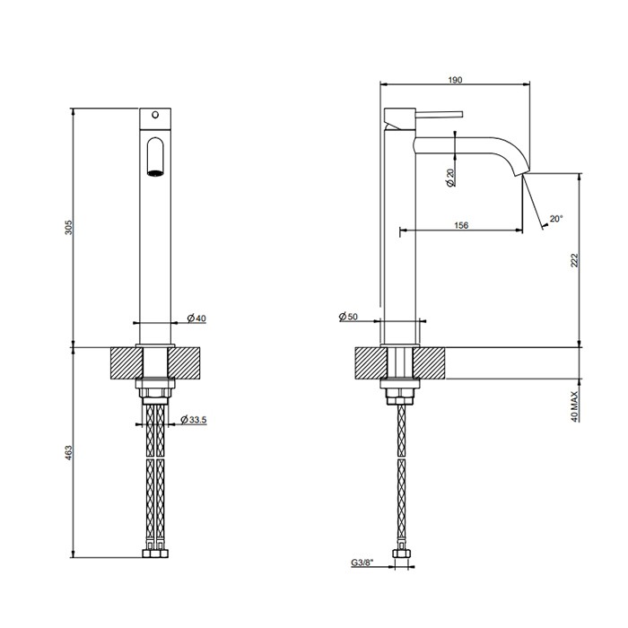 Gessi Смеситель для раковины, на 1 отв., высокий h: 30.5см., излив 15.5см, 316, 54006#726 цвет: warm bronze brushed pvd