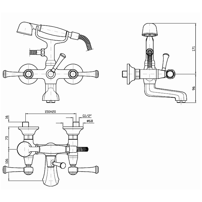 Zucchetti смеситель с аэратором для ванны/душа, agora classic, хром арт. zam254