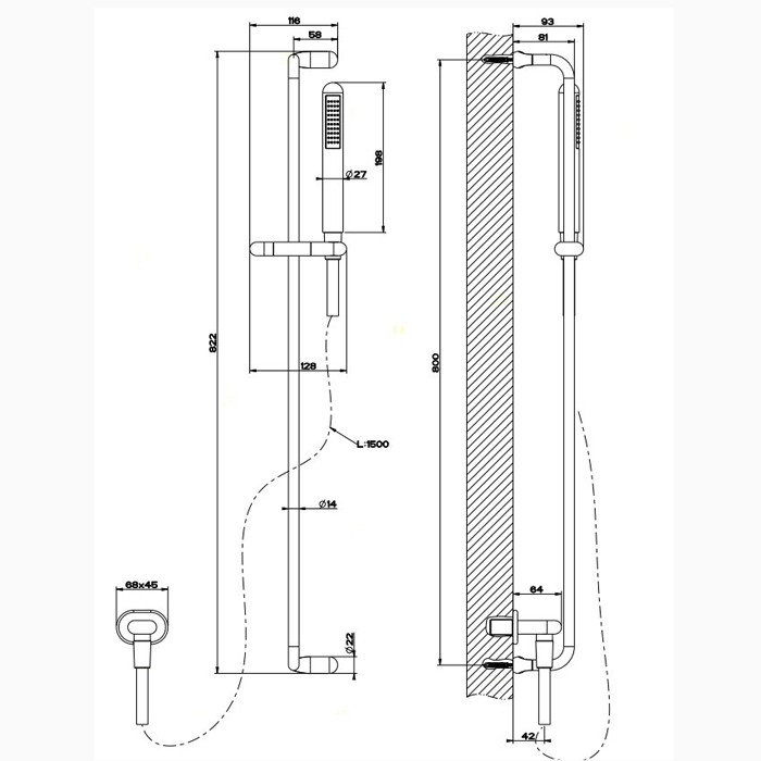 Gessi Душевая штанга с ручным душем и выводом воды из стены, Goccia, 33642#031 цвет: хром