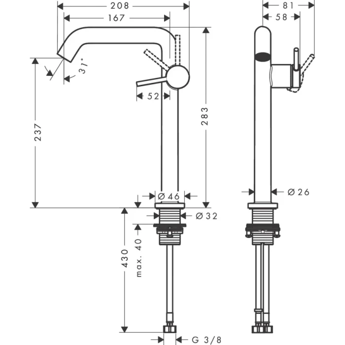 Hansgrohe смеситель для раковины с донным клапаном coolstart, Tecturis S, хром арт. 73370000