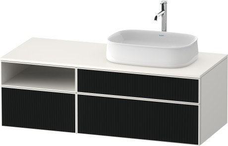 Duravit тумба подвесная с вырезом под раковину справа 550 мм х 1300 мм х 442 мм, zencha, ze4829063840000 цвет: чёрное стекло/белый суперматовый