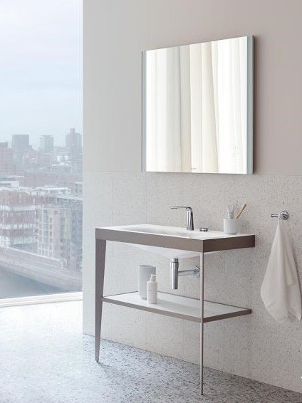 Duravit напольная консоль xviu/c-bonded 800 мм х 850 мм, с умывальником viu, xviu, xv4715eb289 цвет: черный матовый/фланелево-серый глянцевый лак