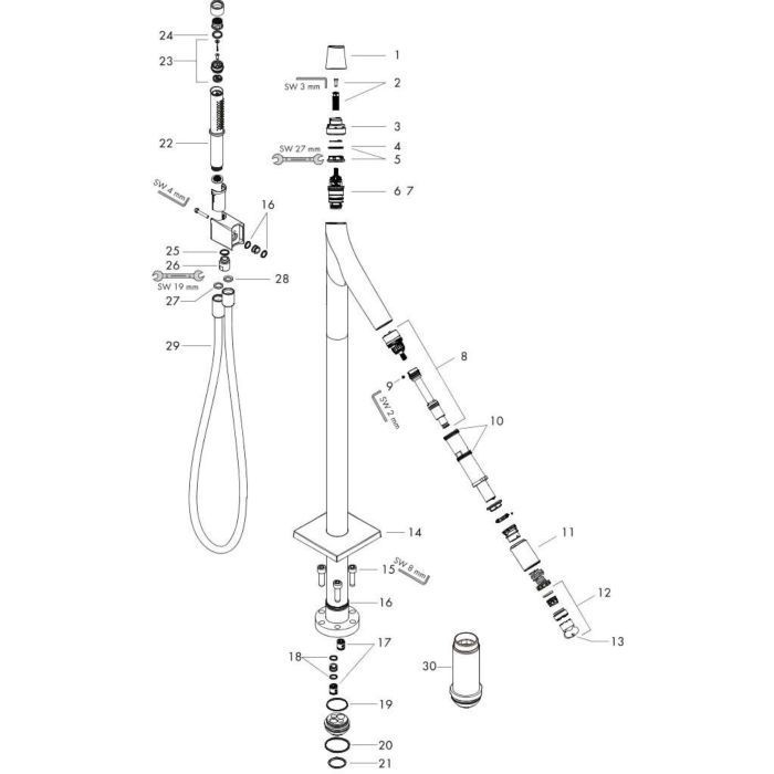 AXOR напольный термостат для ванны, Starck Organic, сталь арт. 12016800