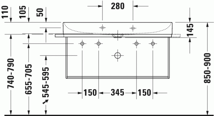 Duravit раковина подвесная с двумя отверстиями под смеситель, без перелива, durasquare, 2353100043 цвет: белый