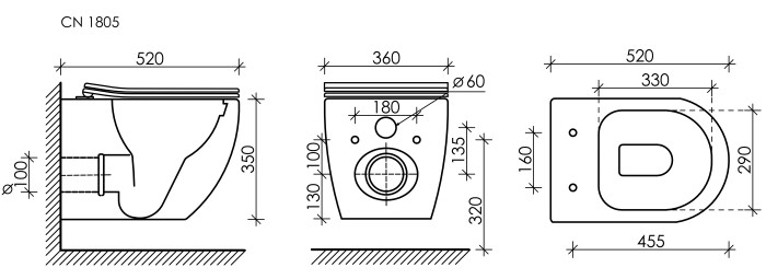 Ceramicanova подвесной унитаз с сиденьем mia, cn1805 цвет: белый