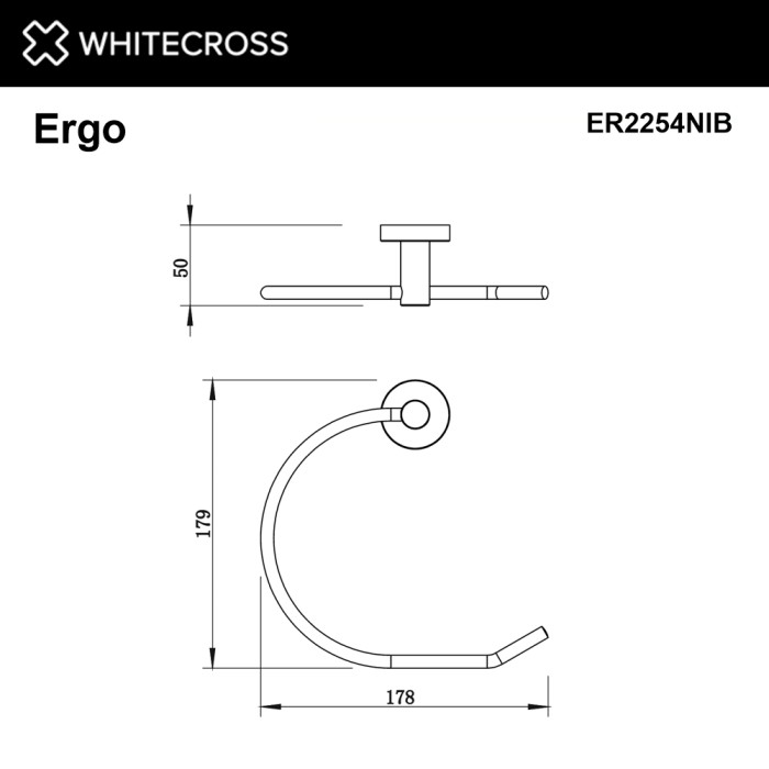 Полотенцедержатель кольцо, Whitecross Ergo nickel brushed, брашированный никель арт. ER2254NIB