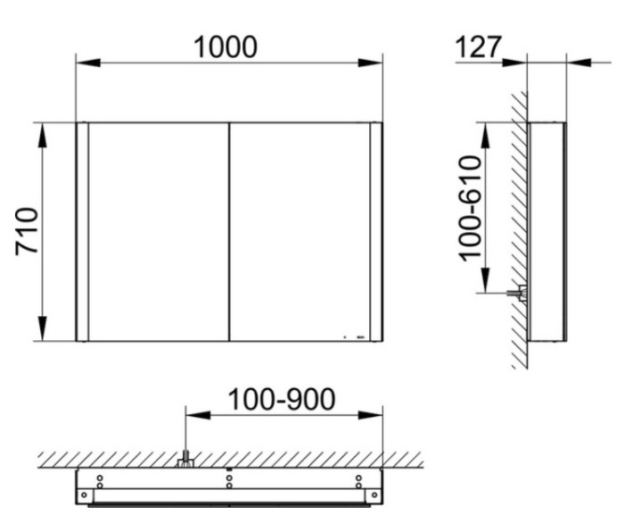Keuco шкаф с подсветкой для настенного монтажа 127 мм х 1000 мм х 710 мм, с 2 поворотными дверцами, somaris, белый матовый арт. 14503 512100