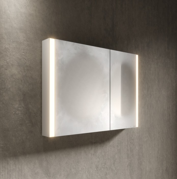 Keuco шкаф с подсветкой для настенного монтажа 127 мм х 1000 мм х 710 мм, с 2 поворотными дверцами, somaris, белый матовый арт. 14503 512100