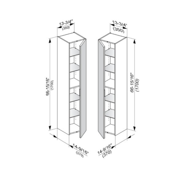 Keuco шкаф - пенал высокий подвесной петли справа, 4 стеклянные полки, edition 11, кашемир арт. 31330 180002