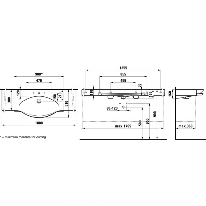 LAUFEN раковина-столешница 1800 мм, PALACE - 8.1270.8.000.108.1