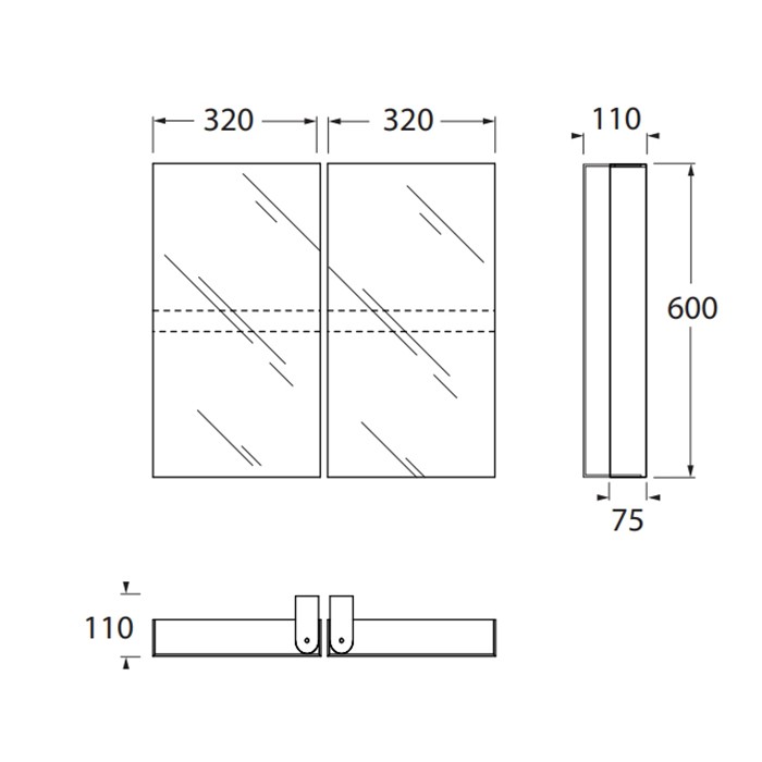 Azzurra шкаф, двухстворчатый с внутренними полочками 64xh60x11см, открывание на 180 градусов., MB 32D