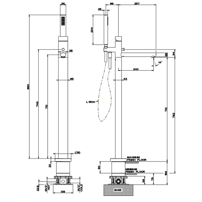 Gessi Напольный смеситель для ванны с ручным душем (без встраиваемой части), Ovale, 24964#031 цвет: хром