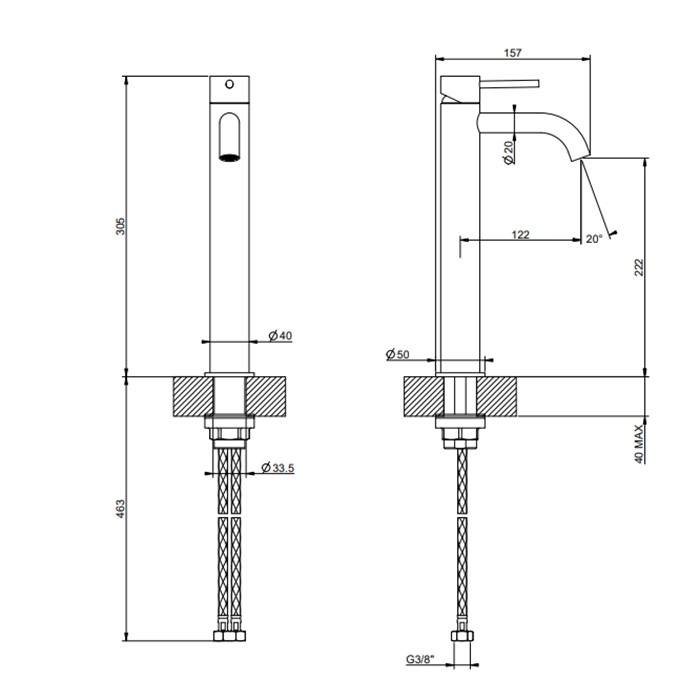 Gessi Смеситель для раковины, на 1 отв., высокий h=30.5см, без донного клапана, излив 12.3см, 316, 54009#299 цвет: black xl
