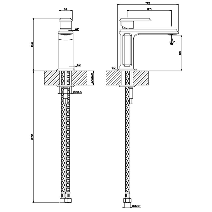 Gessi Смеситель для раковины на 1 отверстие, без донного клапана, Eleganza, 46002#149 цвет: finox