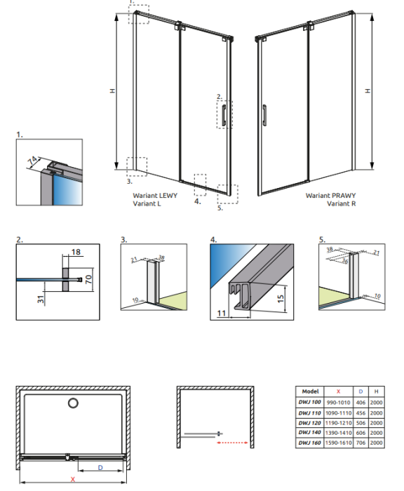 Radaway стеклянная раздвижная дверь в нишу dwj, ESPERA DWJ - 380545-01R, 380211-01R