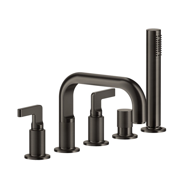 Gessi Смеситель для ванны на 5 отверстий с изливом, переключателем, ручным душем и шлангом 1,50 м, Inciso, 58040#299 цвет: black xl