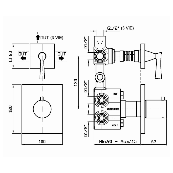 Zucchetti встроенный термостатический смеситель 1/2, bellagio, хром арт. zb2646