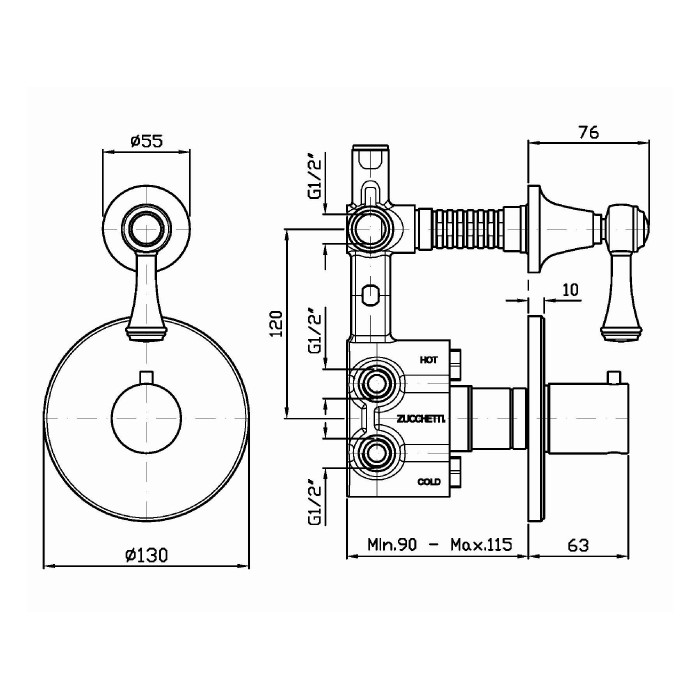 Zucchetti встроенный смеситель термостатический 1/2, agora classic, хром арт. zam659 r97820
